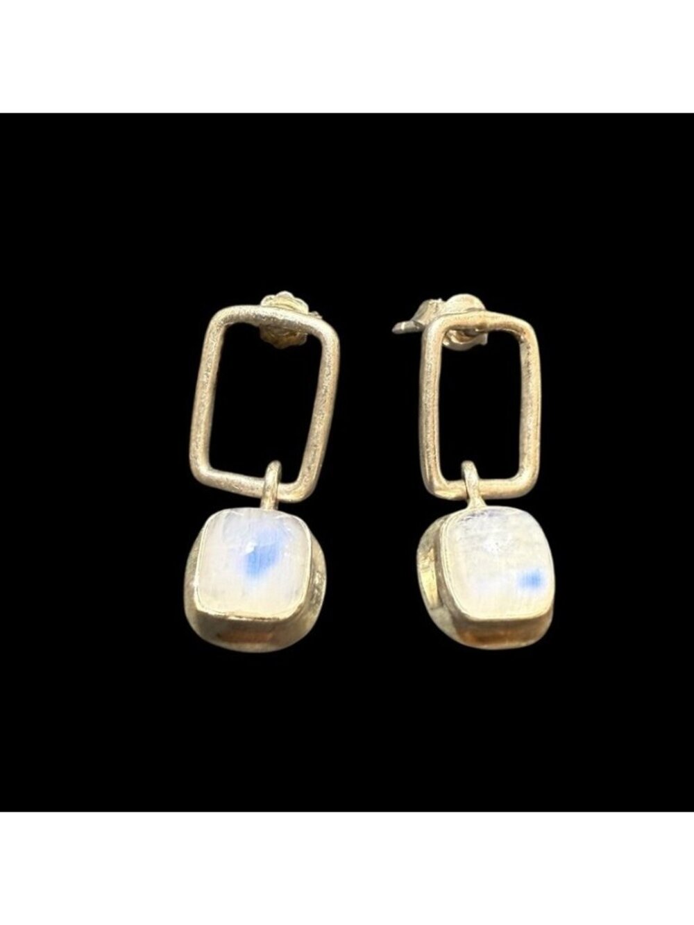 925 Silver Moonstone Geometric Dangle Drop Earrings Pierced 1”